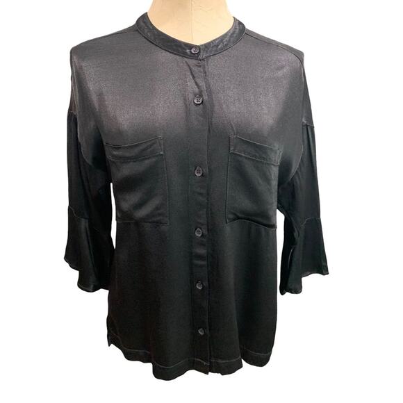 Small mododoc los angeles Black Button Up Shirt Womens Silky - Picture 10 of 10